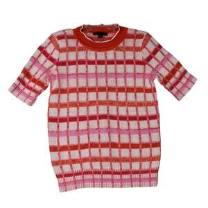 Ann Taylor Womens XXSPetite White Orange PInk Stripe Crew‎ Neck SS Sweater